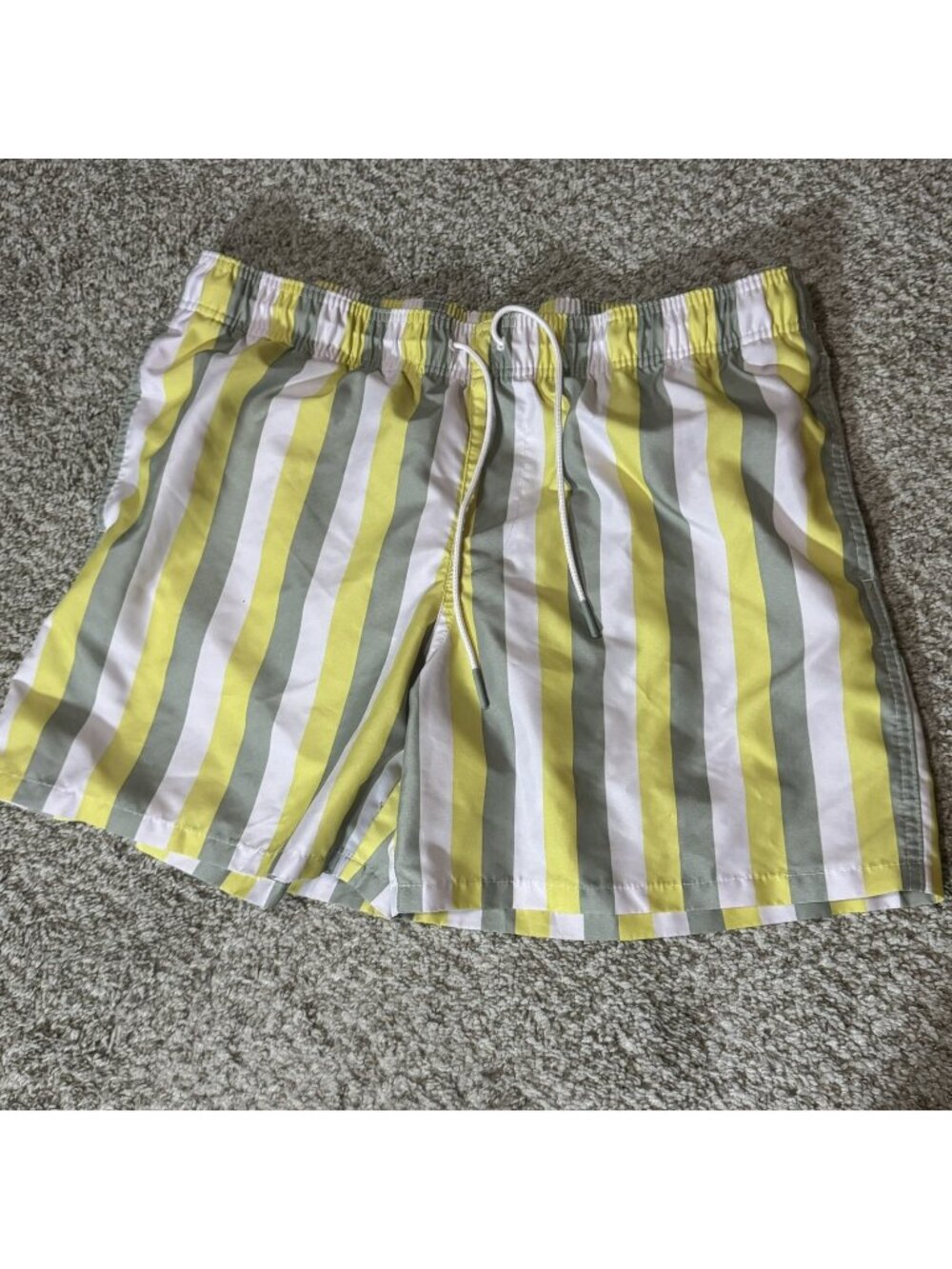 Goodfellow & Co Swim Trunks Men's Size M Striped Board Shorts Yellow White Green